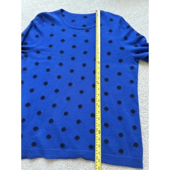 Talbots Cashmere Button Cuff Crew Neck Sweater Royal Blue Polka Dot Size L - Picture 7 of 9